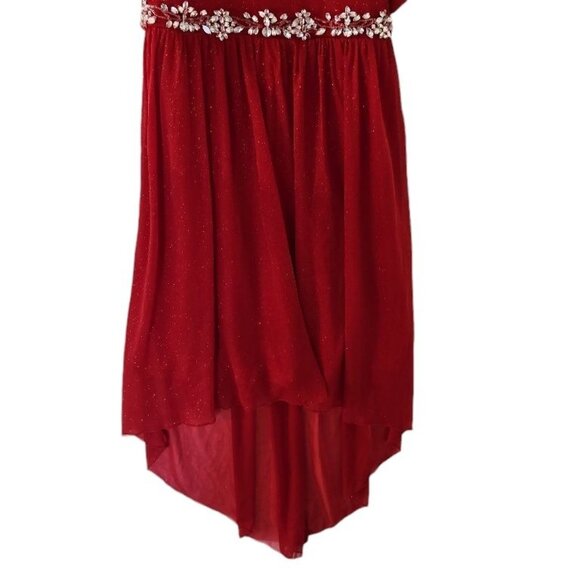My Michelle Girls Red Holiday Hi‎ Low Embellished Sparkle Dress 12 - Picture 8 of 16